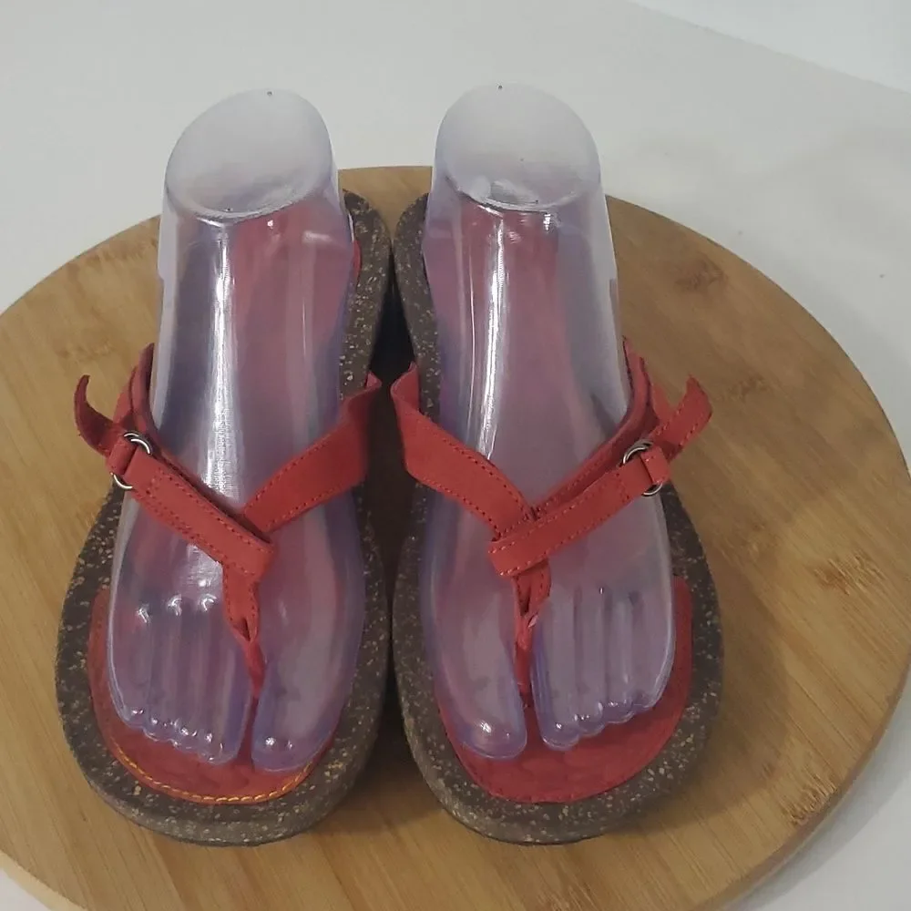 Teva Ventura Red Leather Cork Thong Flip Flop Sandals Women's Size 10